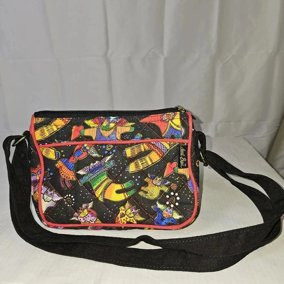 Laurel Burch Flying Cats Multicolored Quilted Top Zip Adjustable Strap Bag - Picture 2 of 9